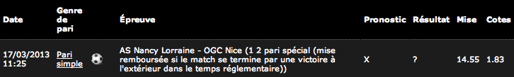 Mon ticket de jeu sur Bwin.fr