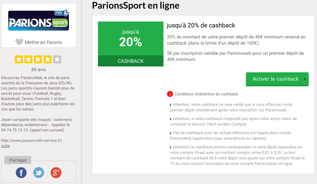 page igraal parions sport en ligne